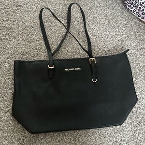 Michael Kors Black Leather Tote with Gold Logo